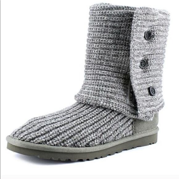 UGG Australia Sweater Tall Boots Classic Cardy Sz 7 Gray Marled - Picture 1 of 8